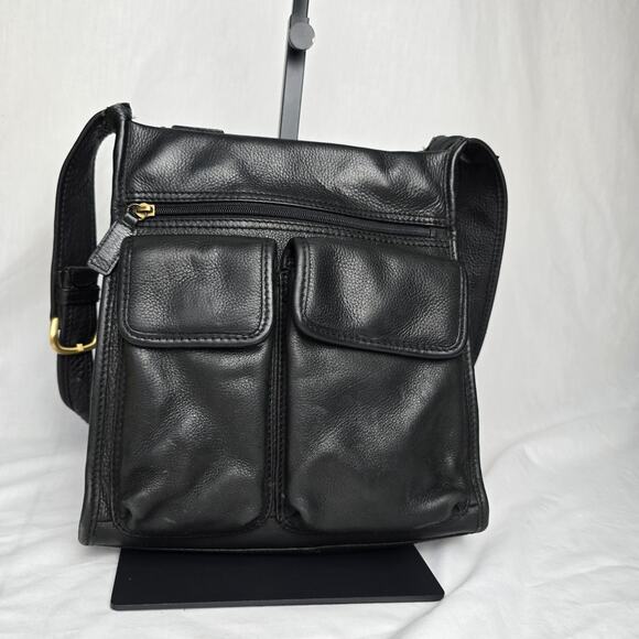 Fossil #75082 Vintage 90's Black Pebbled Leather Shoulder Bag - Picture 1 of 16